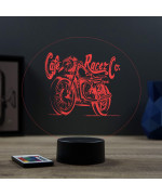 Lampe illusion 3D en verre acrylique gravée au laser représentant une moto Café Racer.