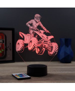 Lampe illusion 3D en verre acrylique gravée au laser représentant une moto quad.