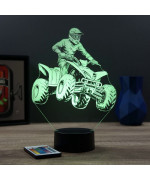 Lampe illusion 3D en verre acrylique gravée au laser représentant une moto quad.