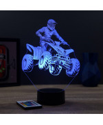 Lampe illusion 3D en verre acrylique gravée au laser représentant une moto quad.