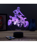 Lampe illusion 3D en verre acrylique gravée au laser représentant une moto quad.