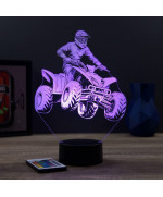 Lampe illusion 3D en verre acrylique gravée au laser représentant une moto quad.