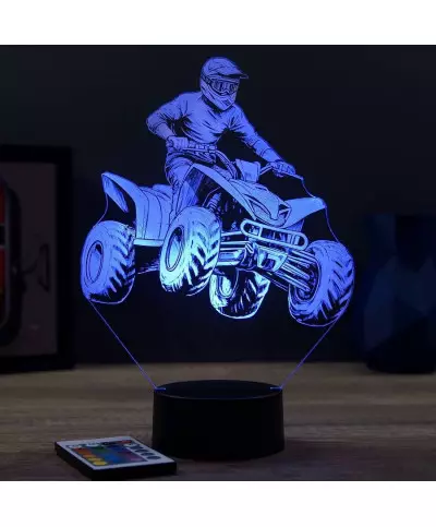Lampe illusion 3D en verre acrylique gravée au laser représentant une moto quad.