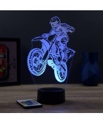 Lampe illusion 3D en verre acrylique gravée au laser représentant une moto de motocross.