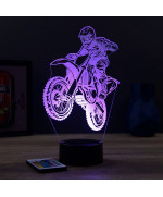 Lampe illusion 3D en verre acrylique gravée au laser représentant une moto de motocross.