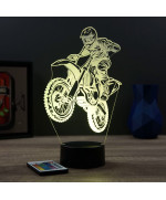 Lampe illusion 3D en verre acrylique gravée au laser représentant une moto de motocross.