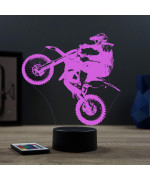 Lampe illusion 3D en verre acrylique gravée au laser représentant une moto de motocross.