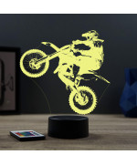 Lampe illusion 3D en verre acrylique gravée au laser représentant une moto de motocross.