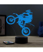 Lampe illusion 3D en verre acrylique gravée au laser représentant une moto de motocross.