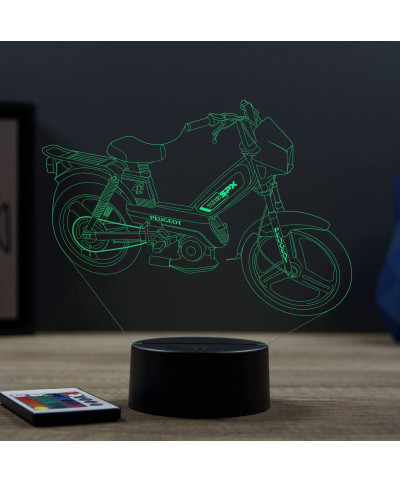 Lampe illusion 3D en verre acrylique gravée au laser représentant une mobylette Peugeot 103 SPX.