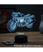 Lampe illusion 3D en verre acrylique gravée au laser représentant une moto Royal Enfield Continental GT650.