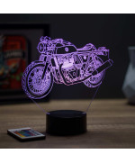 Lampe illusion 3D en verre acrylique gravée au laser représentant une moto Royal Enfield Continental GT650.
