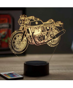 Lampe illusion 3D en verre acrylique gravée au laser représentant une moto Royal Enfield Continental GT650.