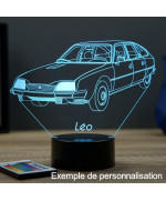 Lampe illusion 3D en verre acrylique gravée au laser représentant une voiture Citroën CX Pallas 1976.