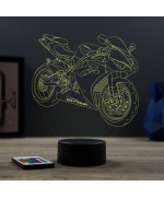 Lampe illusion 3D en verre acrylique gravée au laser représentant une moto Triumph Daytona.