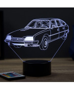 Lampe illusion 3D en verre acrylique gravée au laser représentant une voiture Citroën CX Pallas 1976.
