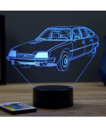 Lampe illusion 3D en verre acrylique gravée au laser représentant une voiture Citroën CX Pallas 1976.