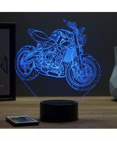 Lampe illusion 3D en verre acrylique gravée au laser représentant une moto Triumph Trident 660.
