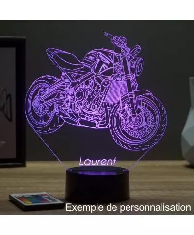 Lampe illusion 3D en verre acrylique gravée au laser représentant une moto Triumph Trident 660.