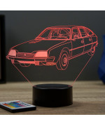 Lampe illusion 3D en verre acrylique gravée au laser représentant une voiture Citroën CX Pallas 1976.
