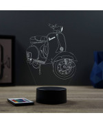 Lampe illusion 3D en verre acrylique gravée au laser représentant une moto Piaggio Vespa.