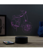 Lampe illusion 3D en verre acrylique gravée au laser représentant une moto Piaggio Vespa.