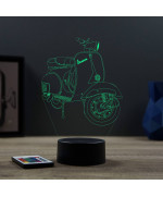 Lampe illusion 3D en verre acrylique gravée au laser représentant une moto Piaggio Vespa.