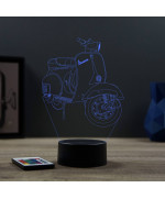 Lampe illusion 3D en verre acrylique gravée au laser représentant une moto Piaggio Vespa.