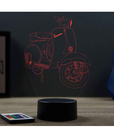 Lampe illusion 3D en verre acrylique gravée au laser représentant une moto Piaggio Vespa.