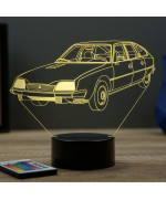 Lampe illusion 3D en verre acrylique gravée au laser représentant une voiture Citroën CX Pallas 1976.