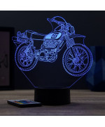 Lampe illusion 3D en verre acrylique gravée au laser représentant une moto Yamaha XT500.