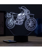Lampe illusion 3D en verre acrylique gravée au laser représentant une moto Yamaha XT500.