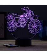 Lampe illusion 3D en verre acrylique gravée au laser représentant une moto Yamaha XT500.