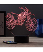 Lampe illusion 3D en verre acrylique gravée au laser représentant une moto Yamaha XT500.