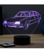 Lampe illusion 3D en verre acrylique gravée au laser représentant une voiture Citroën CX Pallas 1976.