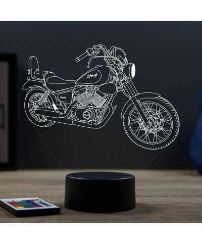 Lampe illusion 3D en verre acrylique gravée au laser représentant une moto Yamaha Virago 125.