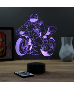 Lampe illusion 3D en verre acrylique gravée au laser représentant une moto de course de MOTOGP.