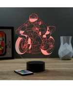 Lampe illusion 3D en verre acrylique gravée au laser représentant une moto de course de MOTOGP.