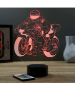 Lampe illusion 3D en verre acrylique gravée au laser représentant une moto de course de MOTOGP.