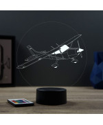 Lampe illusion 3D en verre acrylique gravée au laser représentant un avion Cessna 172.