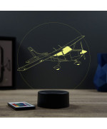Lampe illusion 3D en verre acrylique gravée au laser représentant un avion Cessna 172.