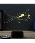 Lampe illusion 3D en verre acrylique gravée au laser représentant un avion Cessna 172.