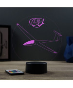 Lampe illusion 3D en verre acrylique gravée au laser représentant un avion Planeur Rolladen-Schneider LS4.