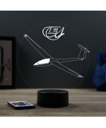 Lampe illusion 3D en verre acrylique gravée au laser représentant un avion Planeur Rolladen-Schneider LS4.
