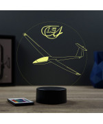 Lampe illusion 3D en verre acrylique gravée au laser représentant un avion Planeur Rolladen-Schneider LS4.
