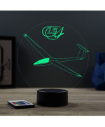 Lampe illusion 3D en verre acrylique gravée au laser représentant un avion Planeur Rolladen-Schneider LS4.