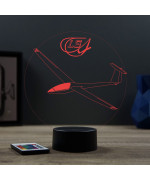 Lampe illusion 3D en verre acrylique gravée au laser représentant un avion Planeur Rolladen-Schneider LS4.