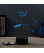 Lampe illusion 3D en verre acrylique gravée au laser représentant un avion Planeur Rolladen-Schneider LS4.