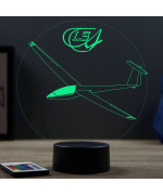 Lampe illusion 3D en verre acrylique gravée au laser représentant un avion Planeur Rolladen-Schneider LS4.