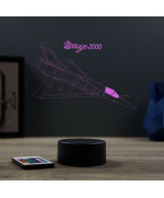 Lampe illusion 3D en verre acrylique gravée au laser représentant un avion de chasse Mirage 2000C.